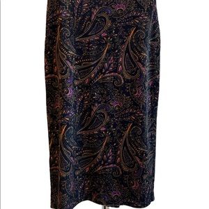 Brown purple paisley knee-length velvet skirt, size XS/S